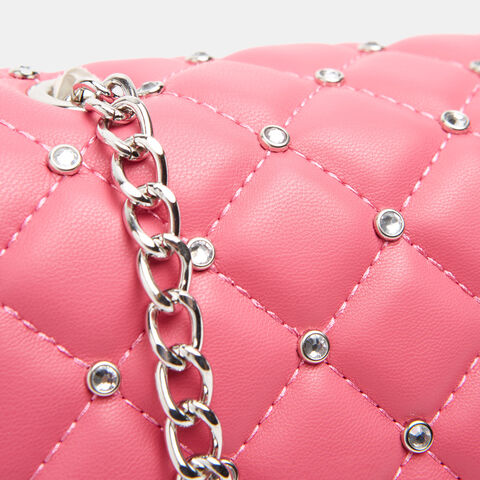 Bolso Acolchado Con Bandolera De Cadena, Fucsia Bolso Acolchado Con Bandolera De Cadena, Fucsia